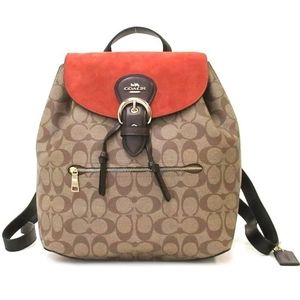 Coach Suede Kleo Backpack In Signature Canvas Gold/Khaki NWOT